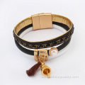 Magnet Clasp Leather Bracelets Gold Bell Charm Bracelet